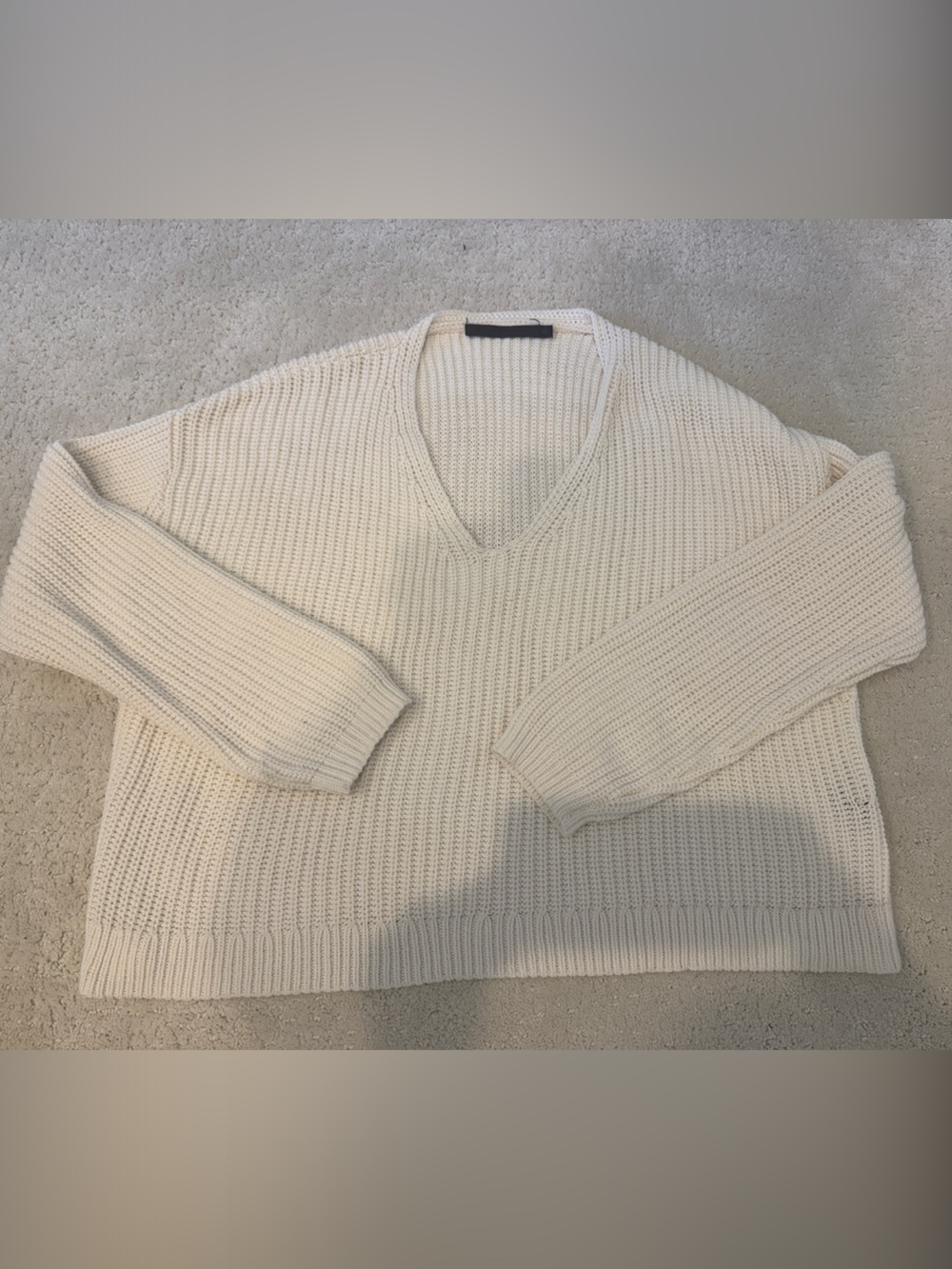 Jenni kayne organic cotton Cozy V-Neck Chunky Knit Sweater in Cream small